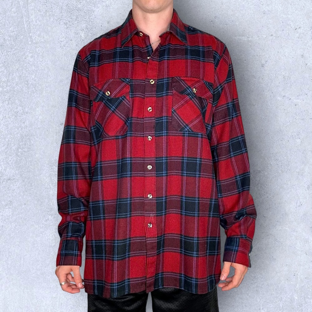 Vintage Woodland Wool Plaid Button-Up flannel Shirt - Picture 2 of 7